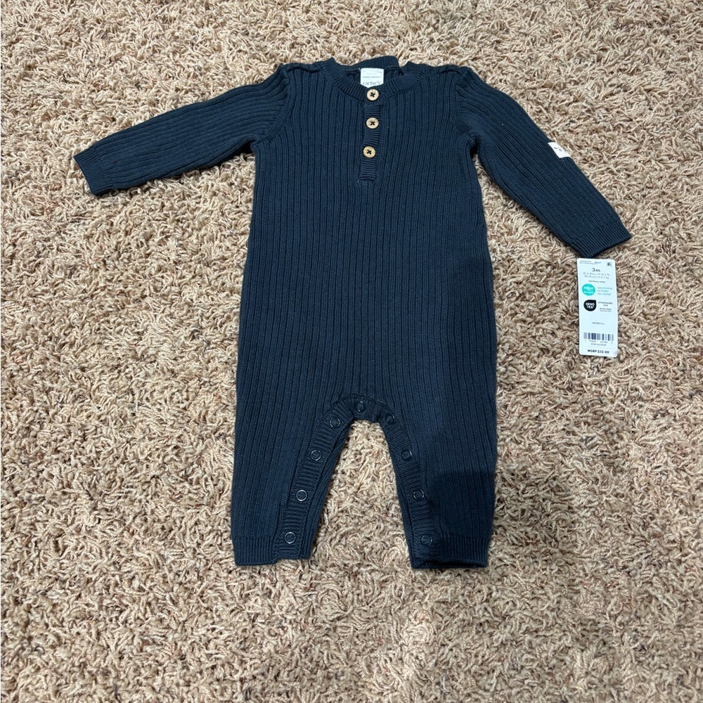 Carters Navy Blue Ribbed Baby Onesie